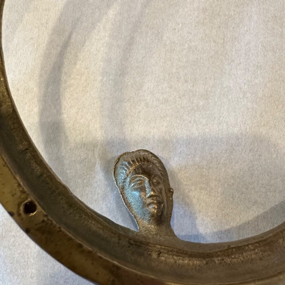 Vintage Antique Brass Hand Mirror Frame Art Nouveau Female Figure Vanity Deco - Picture 10 of 12